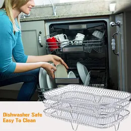 Double Boilers 3-Layer Air Fryer Holder Stainless Steel Stackable Fruit Vegetable Dehydration Bracket Anti-rust Easy To Clean Kitchen Tools