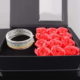 Link Bracelets Valentines Day Rhinestone Bracelet Soap Flower Jewelry Gift Box Bangle For Girl Friend
