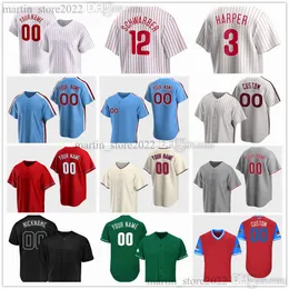 Maglie da baseball 2024 cucite Bryce 3 Harper 5 Bryson Stott 7 Trea Turner 12 Kyle Schwarber 8 Nick Castellanos 10 J.T.Realmuto 16 Brandon Marsh 18 Johan Rojas Aaron Nola