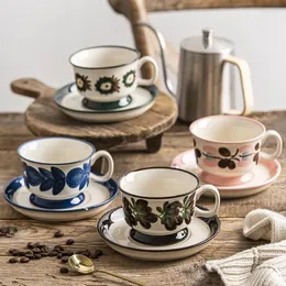 Filiżanki spodki średniowieczny w stylu ręcznie malowana ceramiczna kawa i mikrofalowa zmywarka Safe Vintage Herbata Zestaw stolików Unikalne prezenty