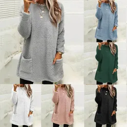 Women's Blouses Womens Winter Warm Plush Tops Women Shirts Long Sleeve Casual Pockets Fleece Blouse For Plus Size And Camisa