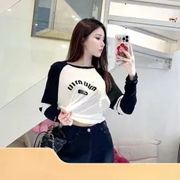 Miumiu Early Autumn New Womens Clothing Sticker Embroidery Letter Bottom Top Long Sleeve Tshirt Sun Protection Female