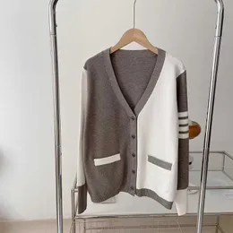 TB THOM Pullover 2024 Ankunft Korea Mode Pullover Waffel Baumwolle Spaß-mix Farbe 4-Bar Streifen Strickjacke Frauen harajuku Pullover