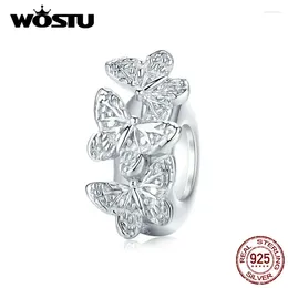 Luźne kamienie szlachetne Wostu 925 Sterling Srebrny delikatny motyl stopowy silikonowy dystans Fit Fit Oryginalna bransoletka Bransoletka Making biżuterii DIY