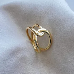 Pierścienie Cxsjeremy Solid 14K 585 żółta złota podwójna linia krzyżowa pierścionki dla kobiet Wedding People Unikalna projektowanie biżuterii mody