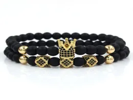 High quality 6mm black matte hand wear micro inlaid crown 3 diamond two piece bracelet and bracelet accsori3626543