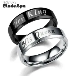 Solitaire Ring MadApe New Stainless Steel King And Queen Couple Rings For Lovers Letter Crown Rings Love Promise Jewelry 240226