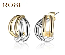 ROXI Gold Silber Farbe Frauen Stud Ohrringe Punk Stil Geometrische Ohrringe Weibliche Mischfarben Schmuck pendientes mujer moda 20186652430