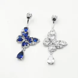 Ringar 925 Sterling Silver Butterfly Belly Button Ring Blue Zircon Navel Piercing Sexy Body Jewelry