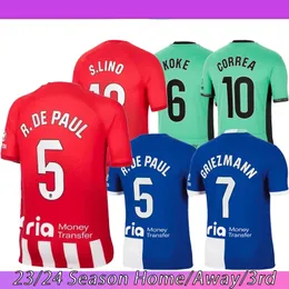 23/24 Atletico Madrids Camisetas Soccer Jerseys de Kit Futbol 2023 2024 Football Shirt Home Away Training Player الإصدار 7 Griezmann Memphis Correa Lemar Koke