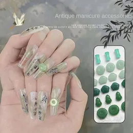 Decorazioni per nail art 10 pezzi / set stile cinese verde imitazione giada antica 3D Ping An Buckle strass accessori per manicure