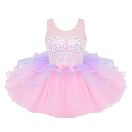 Girl Dresses Ballerina Fairy Prom Party Costume Kids paljetter Mesh Splice Dress Girls Dans Wear Ballet Gymnastics Leotard Tutu