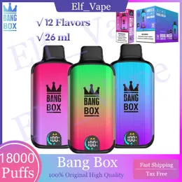 Original Bang Box 18000 puffs engångs elektronisk cigarettbang 18K Vape Pen 26 ml 850mAh Uppladdningsbar nätspole 12 smaker 0% 2% 3% 5% 18K Bang Vape