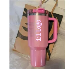 대상 겨울 핑크 쉬미리 H2.0 여행 워터 컵 스테인레스 스틸, 뚜껑 및 밀짚 커피 용어 컵을 가진 새로운 40oz 머그잔 텀블러 로고와 동일합니다.