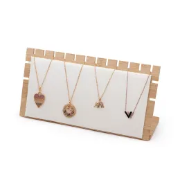 Colares de colares de jóias de madeira de bambu sólida pingente de colar de suporte de suporte de suporte, organizador de mão longa (placa de colar)