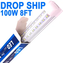 (25 팩) 8ft LED 상점 조명기구, V 모양 100W 10000LM 6500K (일광 흰색), 8 피트, 96 ''T8 통합 LED 튜브, 링크 가능한 LED 전구 차고, 워크샵, 클리어 렌즈 크레스트