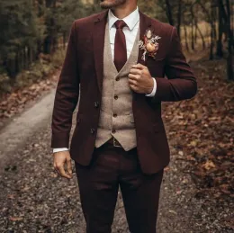 Suits Klasik Kahverengi Takımlar Erkekler Çentik Düğün Düğün Smokin Bride damat Giyim Ismar