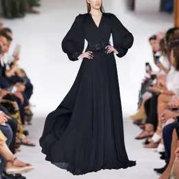 2024 İlkbahar Yaz Pullu Piled Kadın Elbisesi V Yastık Fermuarı Uzun Kollu Kadın Günlük Uzun Elbiseler AS025