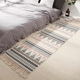 Carpets Bohemia Rug Floor Carpet Cotton Linen Handmade Tassel Living Room Bedside Mat Pad Home Boho Decoration Decor