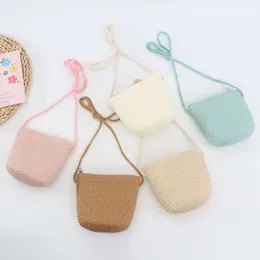 New Summer Children Girls Shoulder Bag Creative Pure Color Straw Messenger Bag Kids Coin Purse Cute Princess Mini Handbag