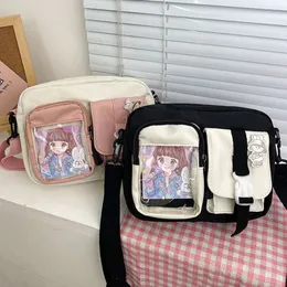 Estilo japonês kawaii bolsas femininas retalhos cor saco de náilon multibolsos bolsa de ombro estudante saco de escola crossbody sacos tote