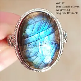 Anelli Anello regolabile in labradorite con luce blu naturale, di grandi dimensioni, colorato, labradorite, ridimensionabile, con perline flash, gioielli AAAAAA