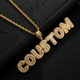 Necklaces Hip Hop Iced Out Custom Name Baguette Letters Cubic Zircon Cz Aaa+ Pendants & Necklaces for Men Customized Jewelry