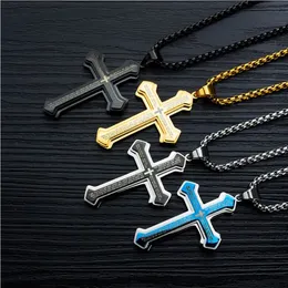 Vintage Double Hip Hop Cross Necklace Pendant för män av hög kvalitet Golden O-Chain Male Titanium Steel Pendant Jewelry290D