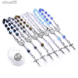 Beaded QIGO Fatima Crystal Rosary Bracelet Jesus Cross Religious Jewelry With Box Eight Colors For Men Women YQ240226
