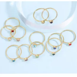 Anéis 12 tamanhos de pedra de aniversário, tamanho 5 6 7 8 9 10, esmalte espelhado, anéis de aço inoxidável para mulheres, casal, joias da moda, presentes