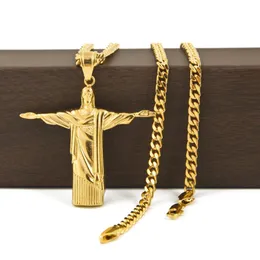 Hip Hop Kurtarıcı İsa Çapraz Kolye Paslanmaz Çelik Heykeli İsa Mesih'teki Rio de Janeiro Brazil Cristo Redentor Chain205d