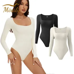 Women Autumn Long Sleeve Bodysuit Shapewear Seamless Body Sculpting Shaper Tummy Control Slimming Square Neck Tops 240220