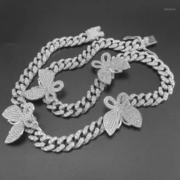 Iced Out Bling CZ Miami Cuban Link Chain Butterfly Charm Choker Necklace Hip Hop Men Genly Jewelry12924