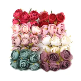 60pcs/lot Artificial Silk Tea Rose Flower Bouquet For Christmas Home Wedding Decoration Fake Flowers Craft 240220