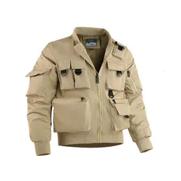 Spring And Autumn Mens Multifunctional Military OffRoad Jacket MultiPocket Simple Solid Color Casual 240220