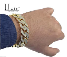 UWIN SAND BLAST BRAST CUBAN COUBAN CHAIN LINK ALICE OUT OUT HIP HOP GOLD SILVER TONE HEAVY 18 MM MENS BRACELET 86QUOT S9153248250