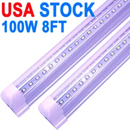 (25-pack) 8ft LED-butiksljus fixtur, v form 100w 10000 lm 6500k (dagsljus vit), 8 fot, 96 '' t8 integrerat LED-rör, länkbara LED-glödlampor, workshops, klar lins crestech