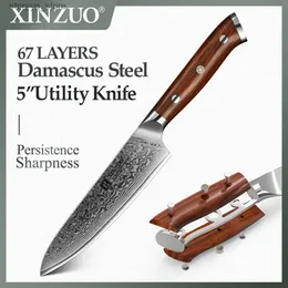 Noża kuchenne Xinzuo 5 -calowy nóż użyteczności 67 Warstwy Japońsek Damascus Steel Nóż kuchenny górna wyprzedaż noże z rączka z drzewa różanego Q240226