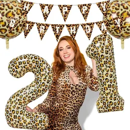 Palloncini con numeri di stampa leopardata da 32 pollici 0-9 Palloncini con elio digitale di grandi dimensioni per ragazza Bambini Decorazione per feste di buon compleanno per adulti Matrimonio