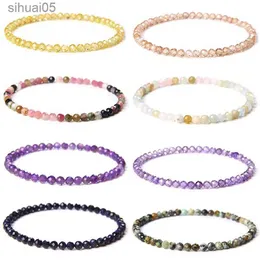 Beaded Faceted Zircon Beads Bracelets For Women Men 4MM Crystal Tourmaline Pink Opal Stretch Bracelet Tiny Mini Bangles Fashion Jewelry YQ240226