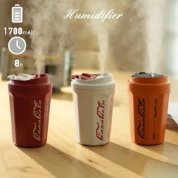 Est Coke Cup Umidificador Recarregável 400ml Sem Fio Portátil Chama Umidificador de Ar com Bateria Home Car Aroma Difusor 240226