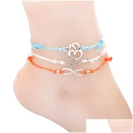 Anklets 3st/set Infinite Pendant Om Yoga Anklet Foot Chain For Woman Summer Armband Flower Charm 3 Color Rope flätad Ank Dhgarden Dhy1l