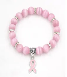 Pack Brustkrebs-Bewusstseinsschmuck, weiß-rosa Opal-Perlenarmband, Band-Charm-Armbänder, Armreifen, Armbänder5245216