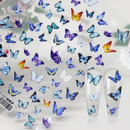 Nail Stickers Blue Butterfly Flowers Art Embossed 5D Transfer Decals For Acrylic Manicure Design Decorations RK130055