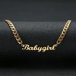 Lovely Gift Gold Color Babygirl Name Necklace Stainless Steel Nameplate Choker Handwriting Signature Necklace For Girl238A