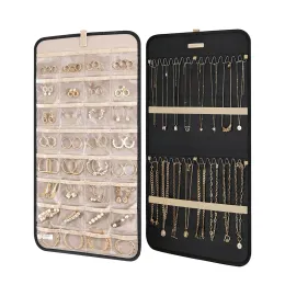 Colares pendurados organizador de jóias viagem caixa de enrolamento de jóias para portas de parede do guarda-roupa contém colares brincos anéis broches armazenamento