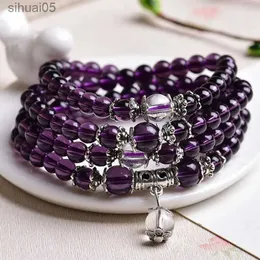 Frisado natural roxo cristal ametistas pulseira 6mm contas colar yoga mala pedra pulseira para mulher 12 zodíaco energia jóias yq240226