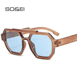 Sonnenbrillen SO EI Retro Double Bridge Damen Polygonal Quadrat Sonnenbrille Mode Blau Lila Herren Sonnenbrille UV400 Sonnenbrille J240226