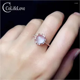 Cluster Rings CoLife Jewelry Fashion Rose Quartz Ring For Party 7mm Natural Silver 925 Sterling