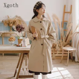 Trench Xgoth Office Ladt Trench Coat Women Versatile Windbreak Gothic Oversize Clothing French Retro Niche Small Fellow Windbreaker Set